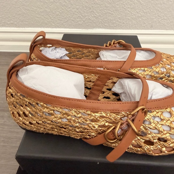 rag & bone Gold Woven Spire Mary Jane Flats with Tan Trim Size 8 US (EU38) - Picture 4 of 6